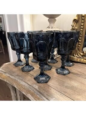 Fostoria Virginia Dark Blue Goblets – Set of 8 - Excellent